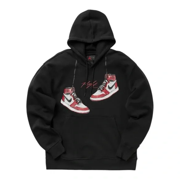 NIKE AIR JORDAN 1 CHICAGO 1985 LOST AND FOUND BLACK MENS HOODIE SWEATSHIRT - Picture 4 of 14